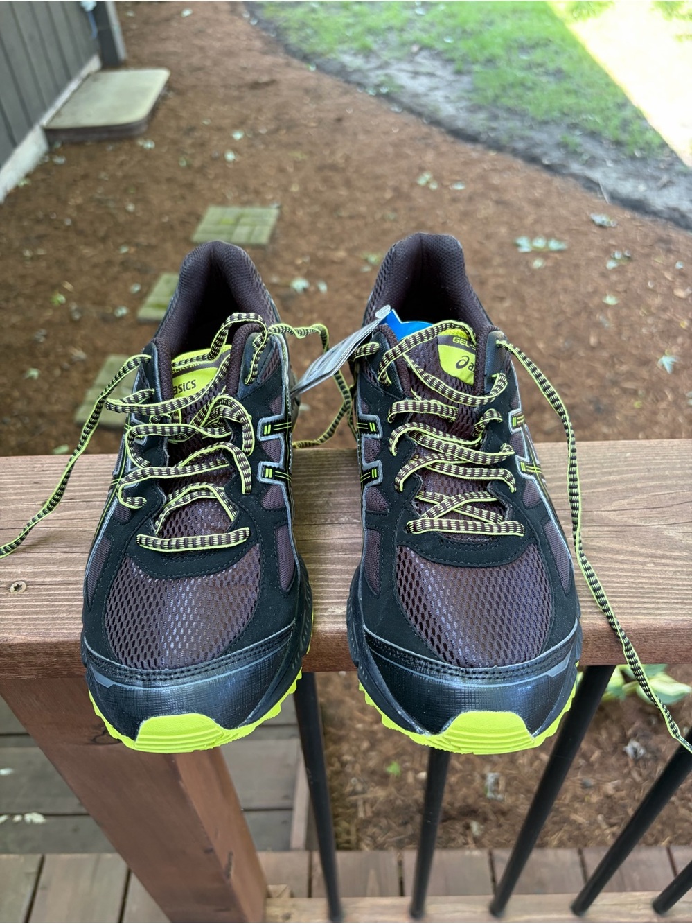 Asics Men’s Brown Athletic Sneakers with Neon Yellow Accents